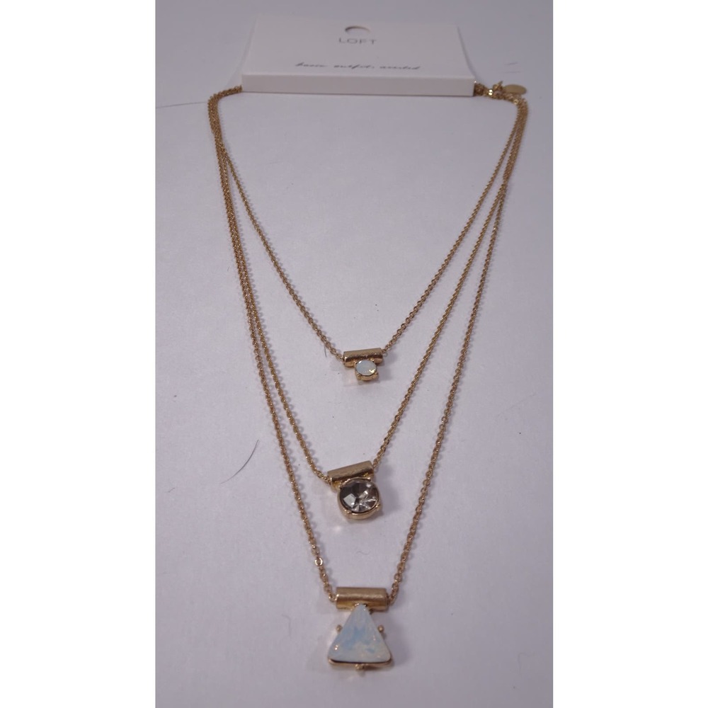 Ann Taylor LOFT Women's Modern Opal Smoke Geo Gemstone Tiered Necklace NWT 35
